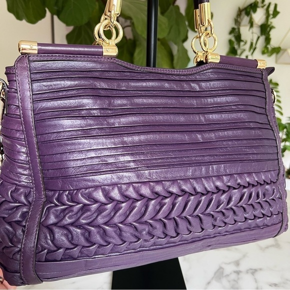 NWT Coach Madison Caroline Satchel in Pleated Gathered Leather Aubergine 19848 - Picture 3 of 16